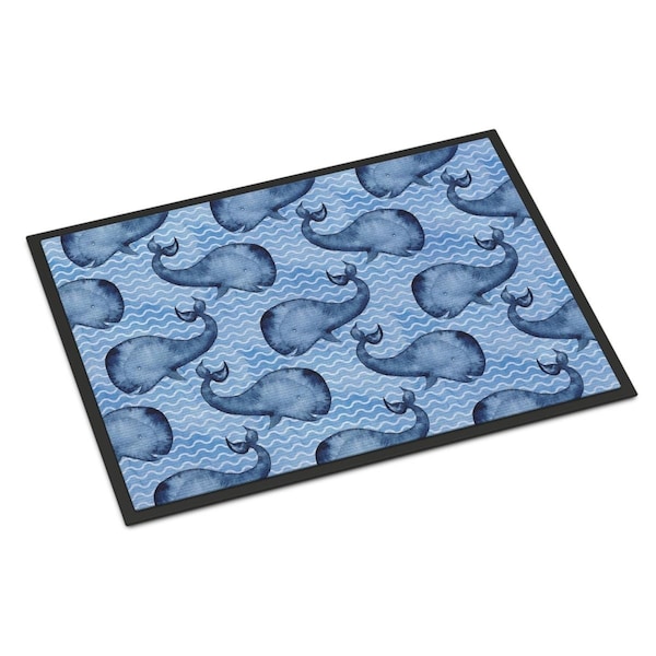 Carolines Treasures Beach Watercolor Whales Indoor or Outdoor Mat, 24 x 36 in. BB7535JMAT - main